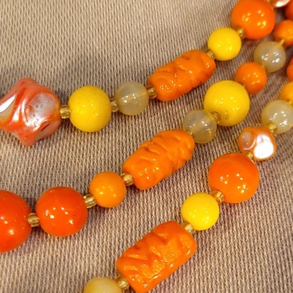 Vintage 1950s German 3 Tier Tangerine Bib Choker - Picture 4 of 8